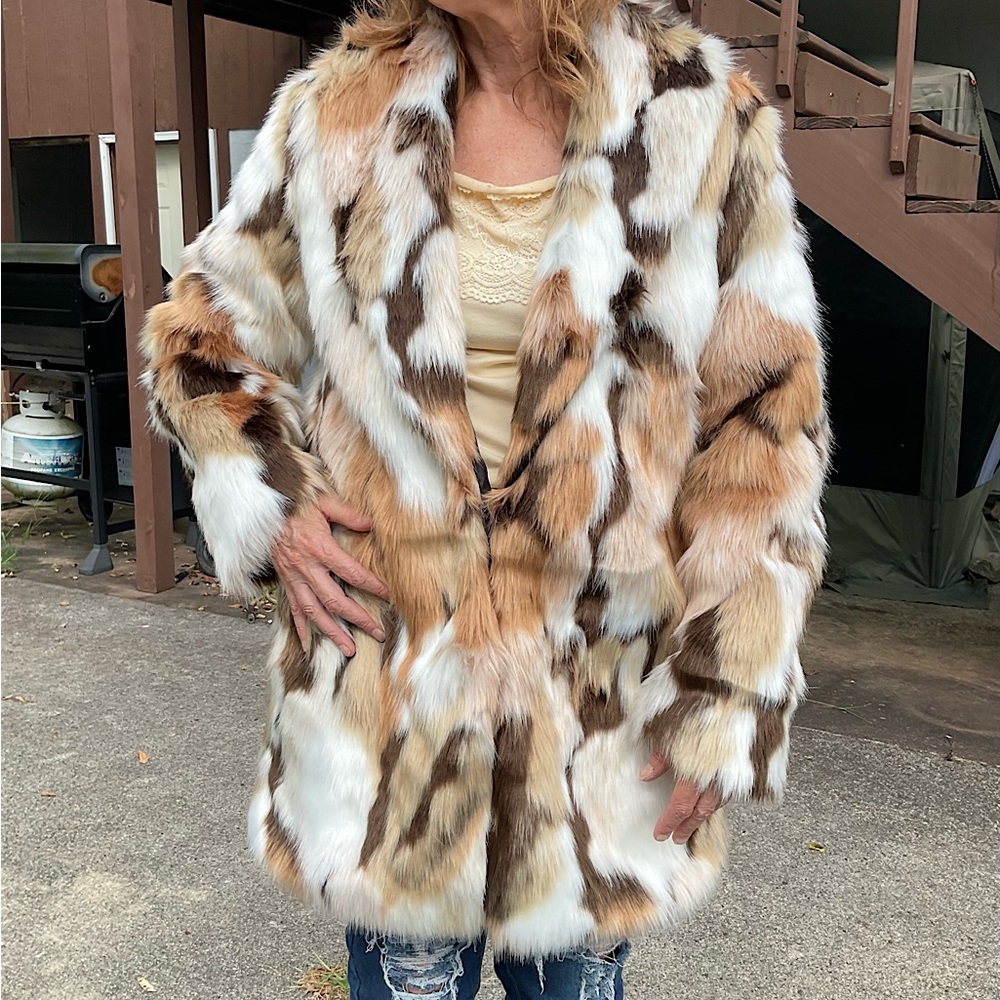 NWT Multi Color Faux Fur Long Jacket Coat